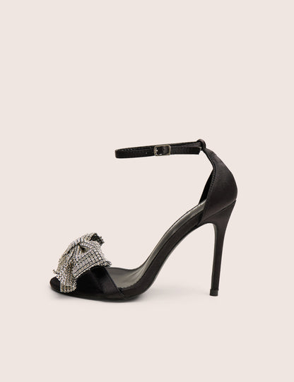 Vermillion Black Bow Detail Round Toe Stiletto Heels