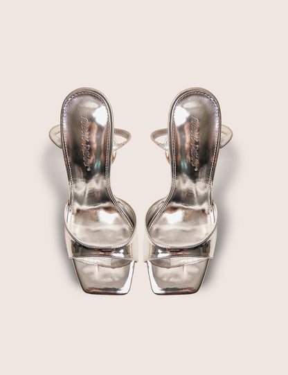 Resist Silver Mirror Peep Toe Barely There Platform Heels