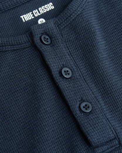 Boys Navy Long Sleeve Waffle Henley