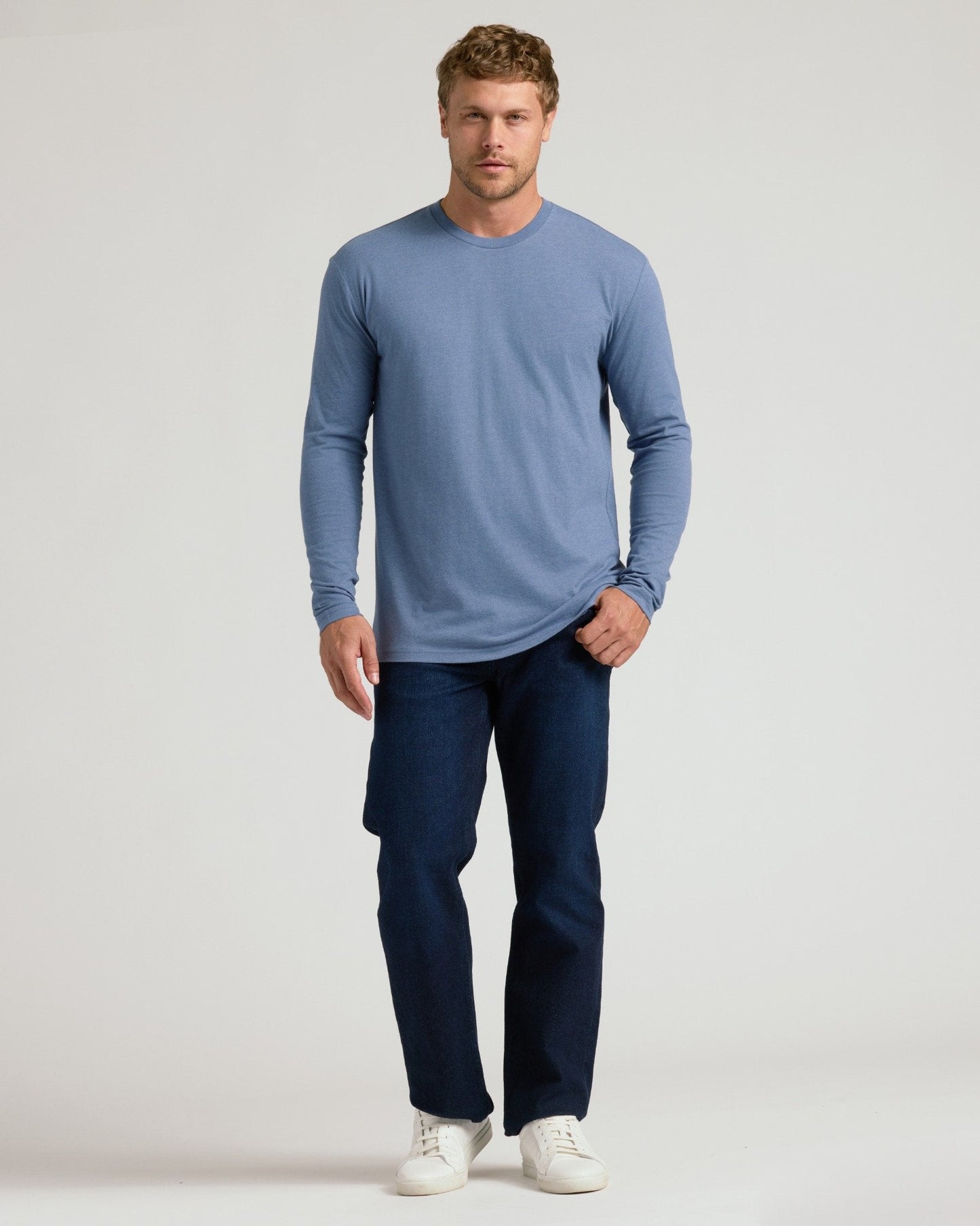 Dark Heather Vintage Navy Classic Long Sleeve Crew Neck