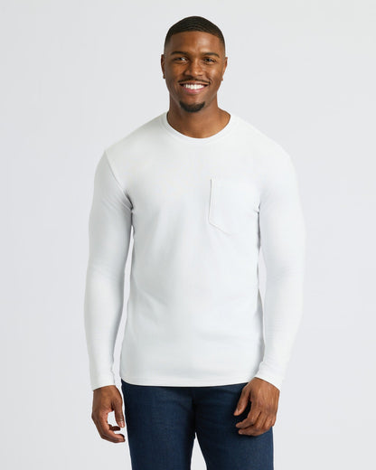 White Tall Heavyweight Long Sleeve Pocket Crew