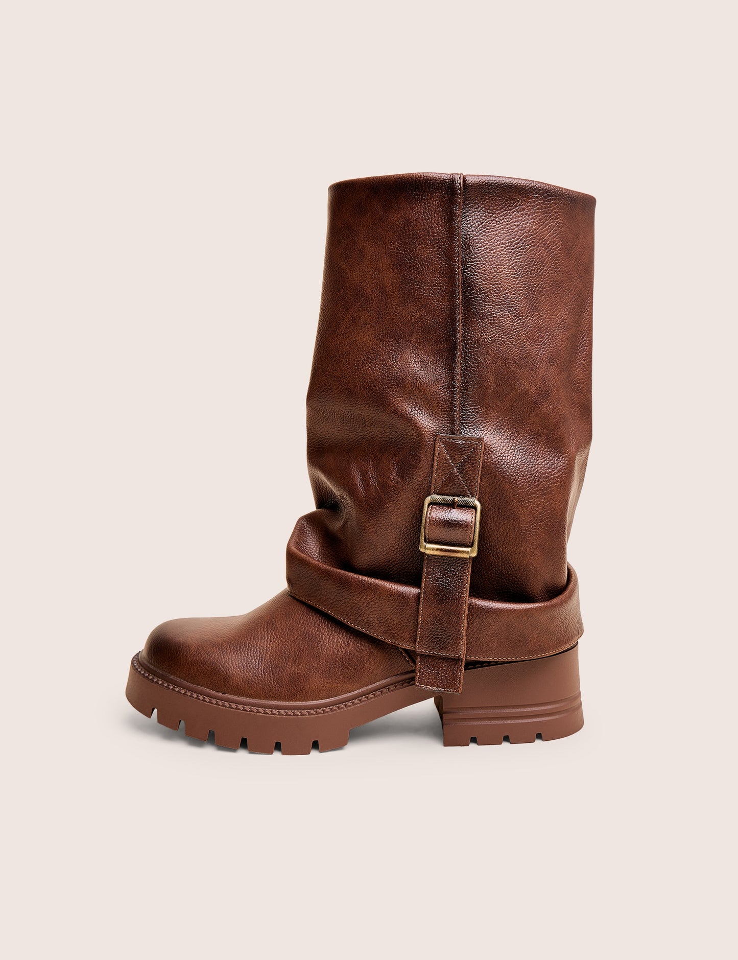 Terry Chocolate Brown Fold Over Buckle Detail Ankle Boots