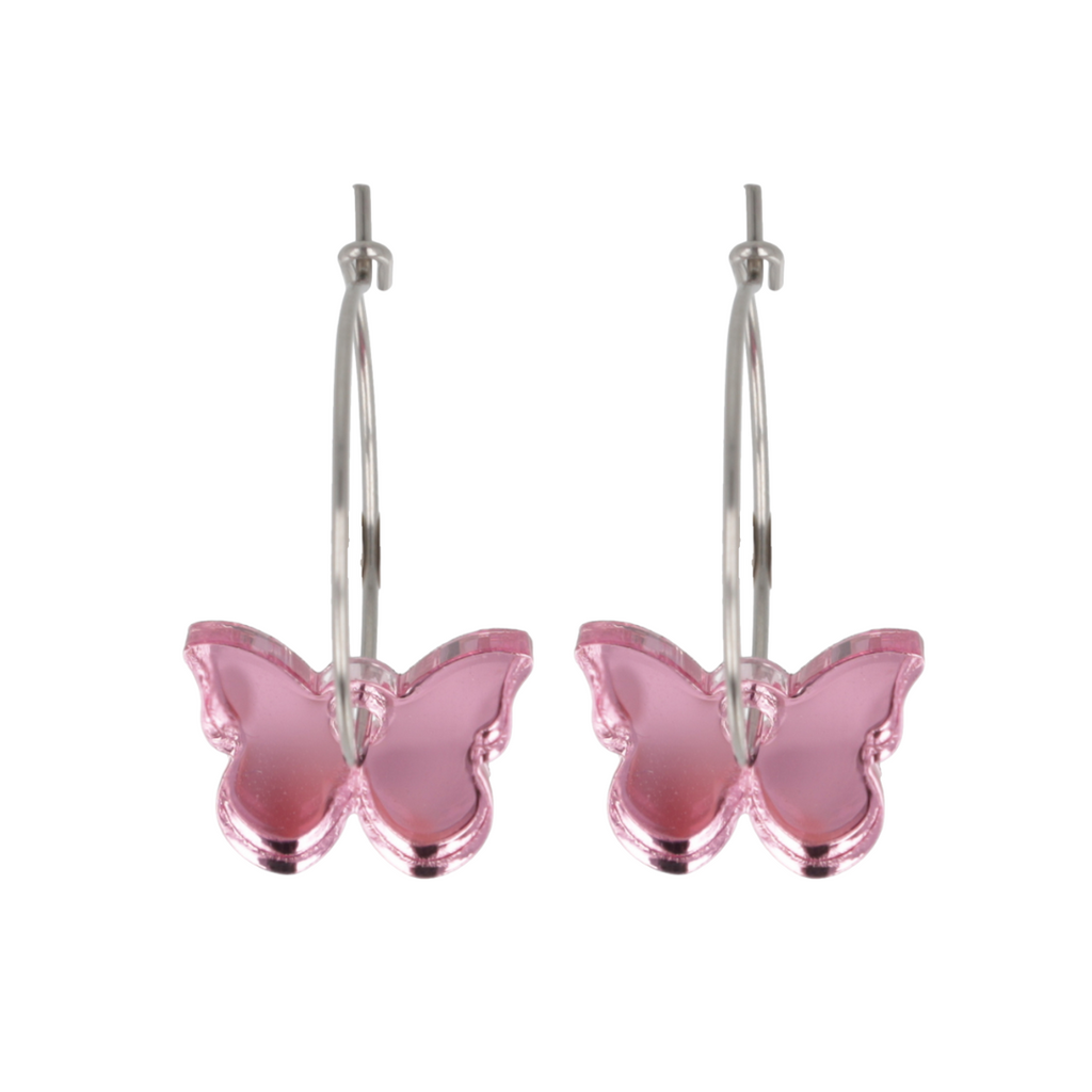 You're My Butterfly, Sugar Baby Hoop Earrings (Pink Mirror)