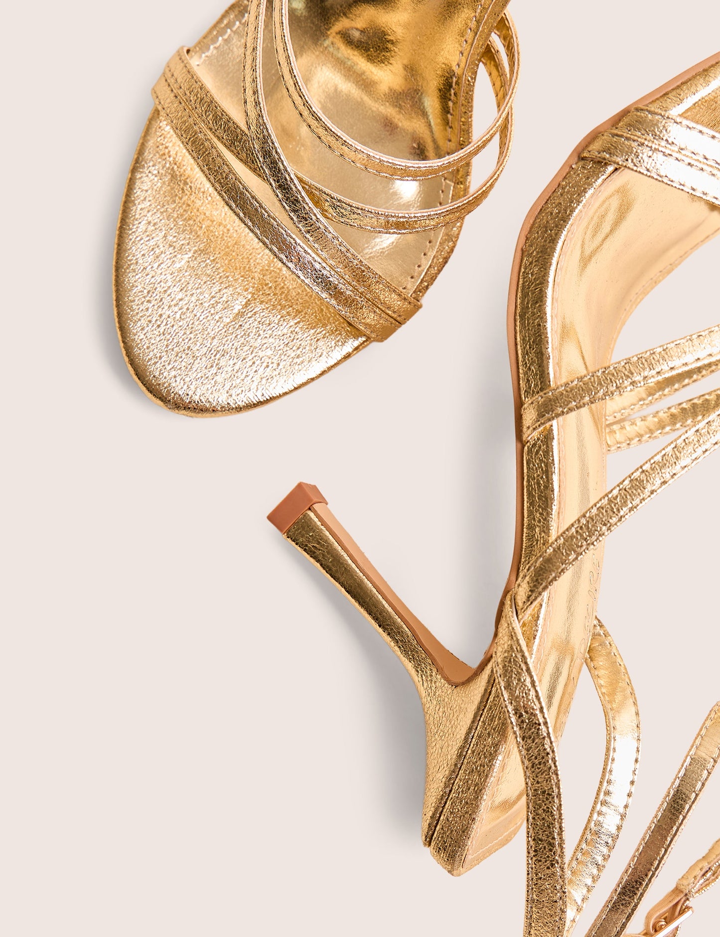 Free Spirit Wide Fit Gold Strappy Round Toe Mid Heels