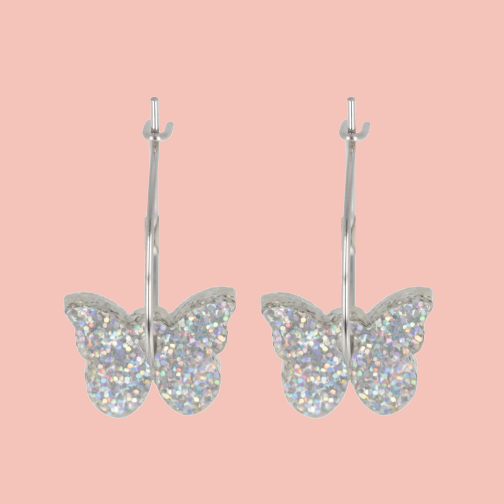 You're My Butterfly, Sugar Baby Hoop Earrings (Holographic Glitter)